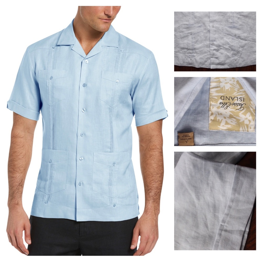 Tasso Elba Island Linen Short Sleeve Button Down Pleated Shirt